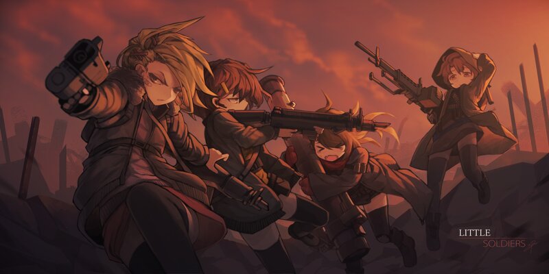 Soldiers in Combat — Red, Dramatic, Sunset