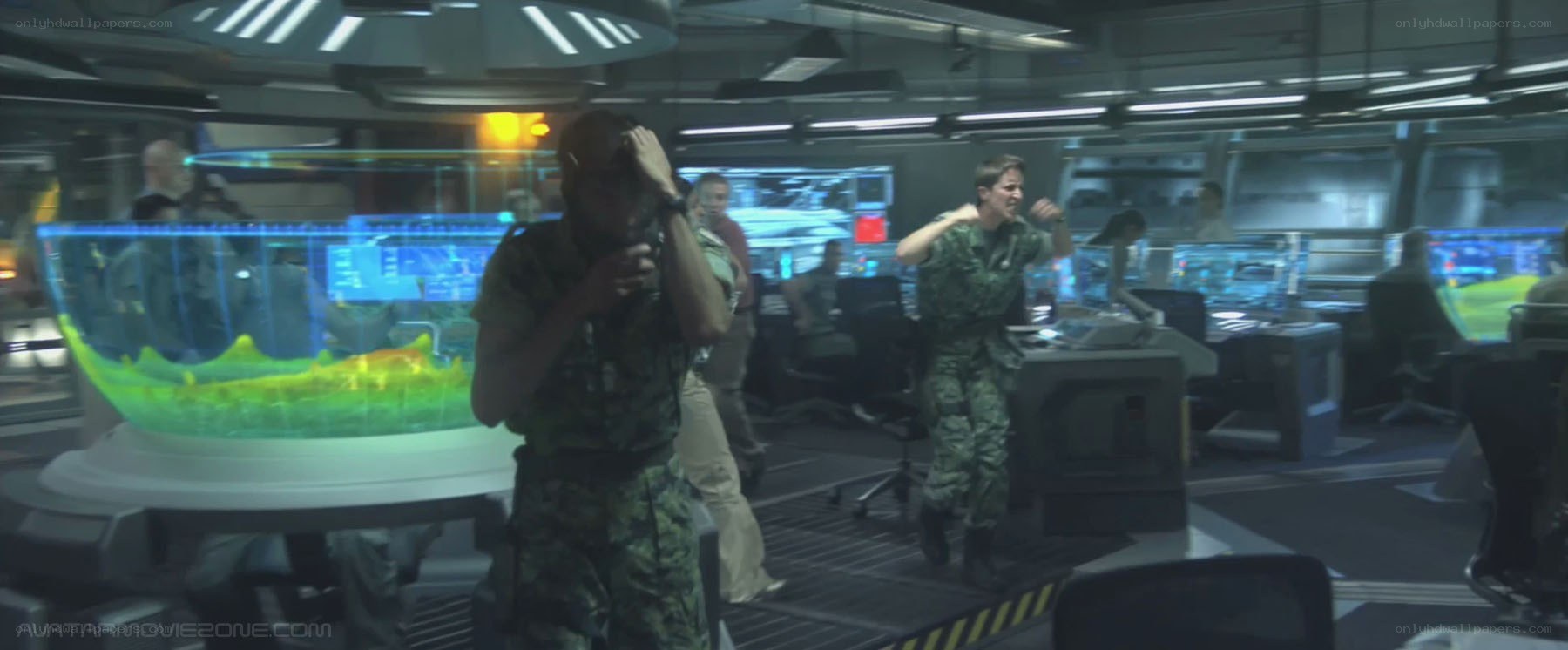 soldiers in control room