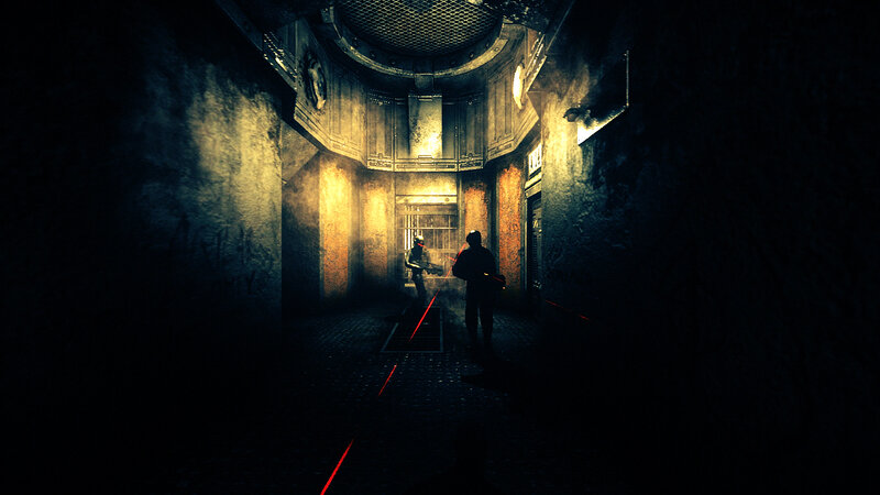 Soldiers in Dark Corridor — Black, Dark, Tense, Night
