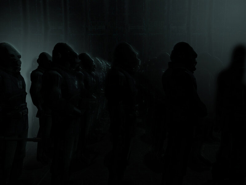 soldiers in dark corridor