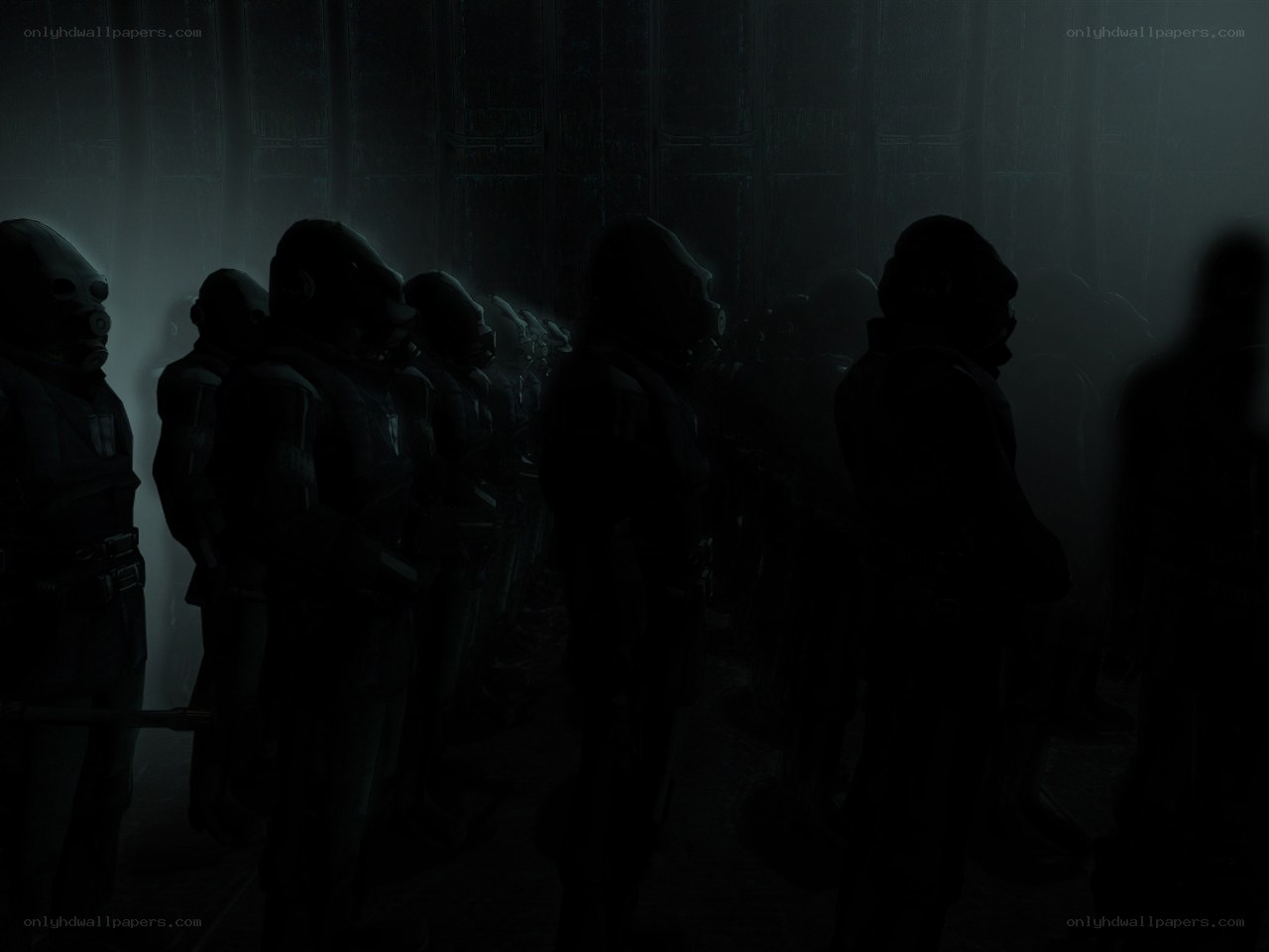 soldiers in dark corridor