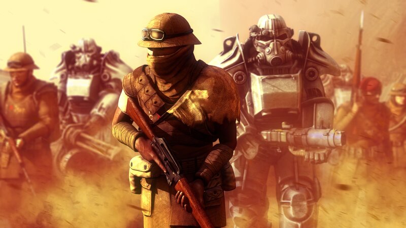 Soldiers in Desert Combat — Brown, Dramatic, Sunset