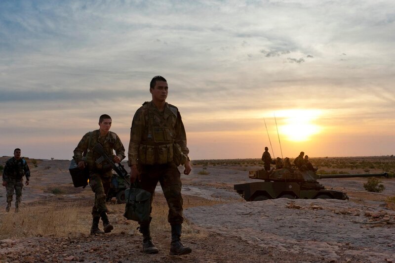 Soldiers in Desert — Orange, Dramatic, Sunset, Photograph