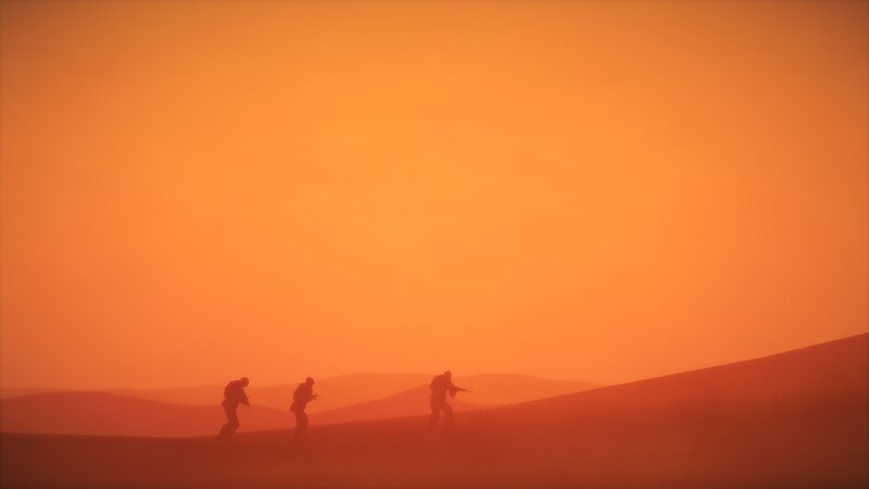 Soldiers in Desert — Orange, Dramatic