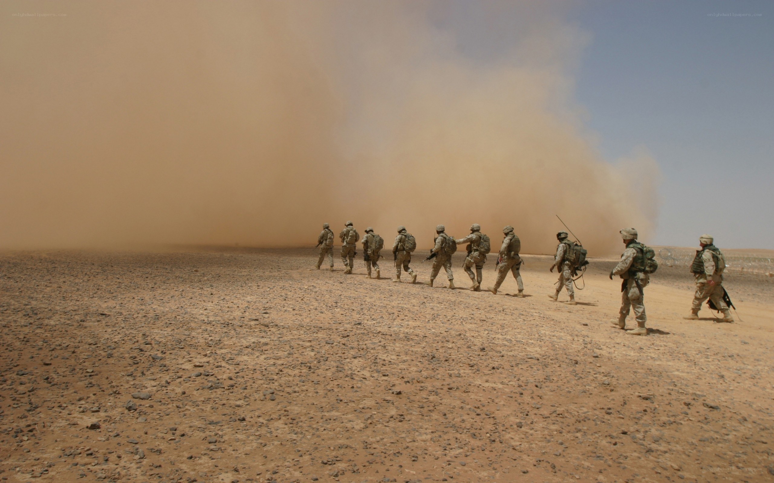 Soldiers in desert sandstorm