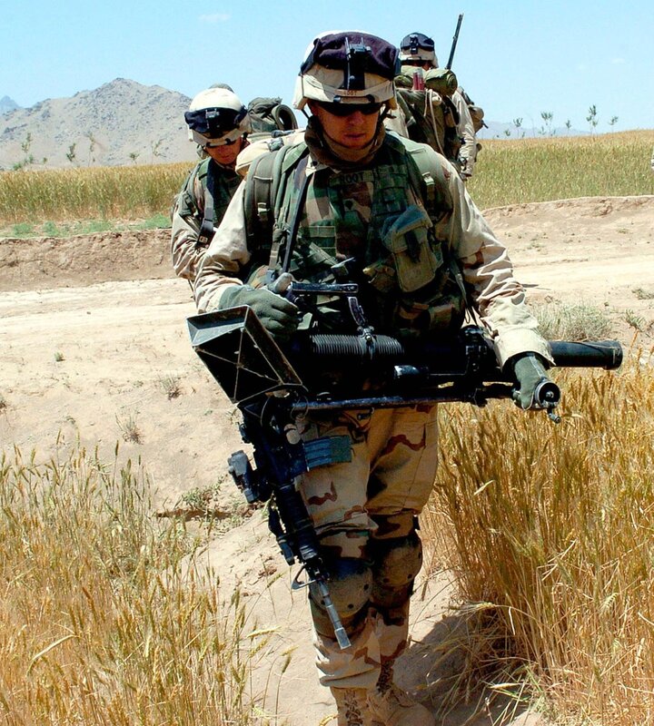 Soldiers in Desert — Tan, Serious