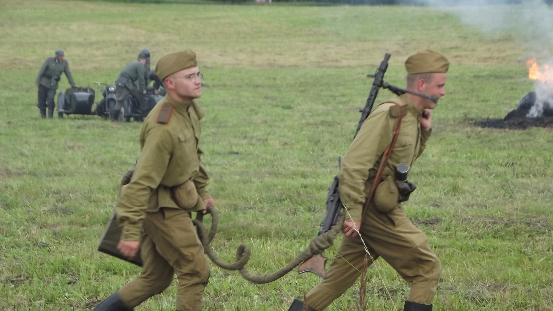 Soldiers in field during reenactment