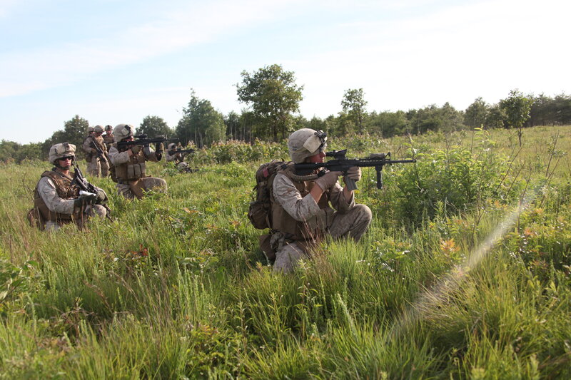 Soldiers in Field — Green, Tense, Afternoon, Photograph