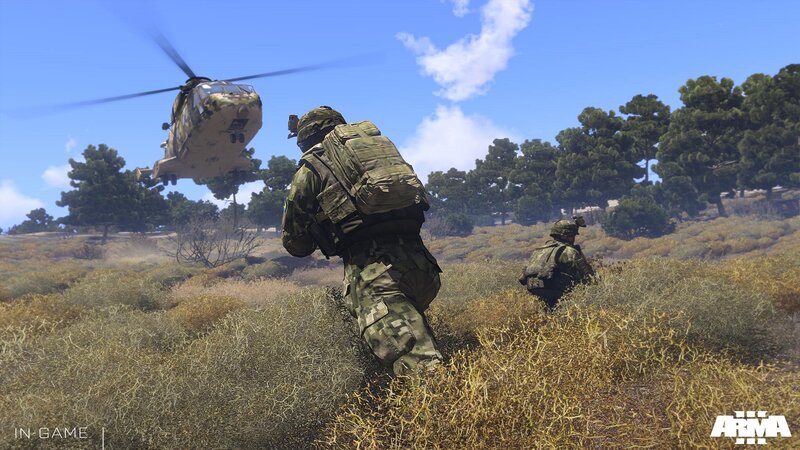 Soldiers in Field with Helicopter