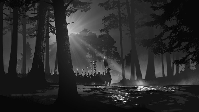 Soldiers in Forest — Black, Dramatic, Night