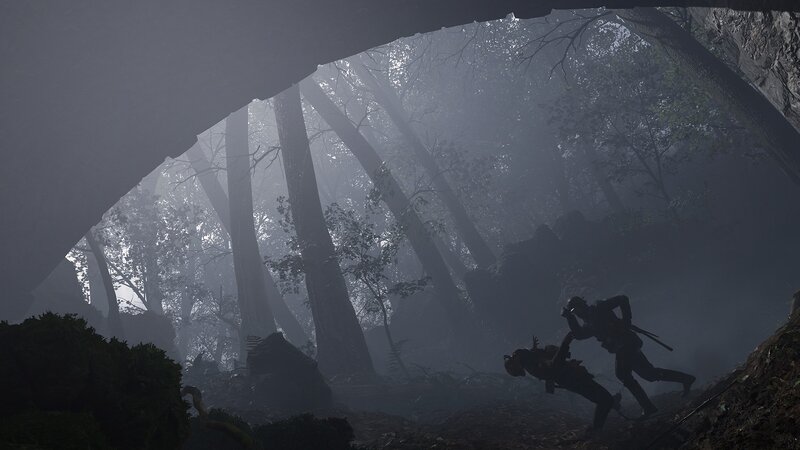 Soldiers in Forest — Gray, Dramatic
