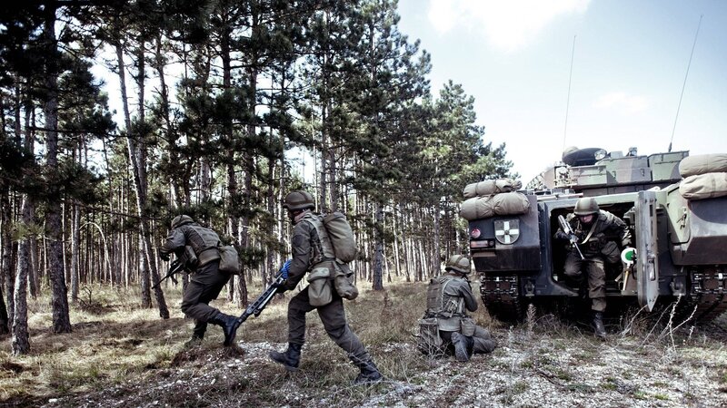 Soldiers in Forest — Green, Tense, Afternoon, Photograph