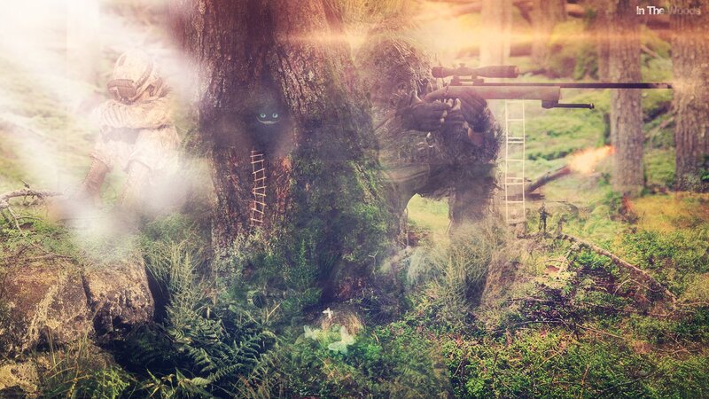 Soldiers in forest with Cheshire Cat