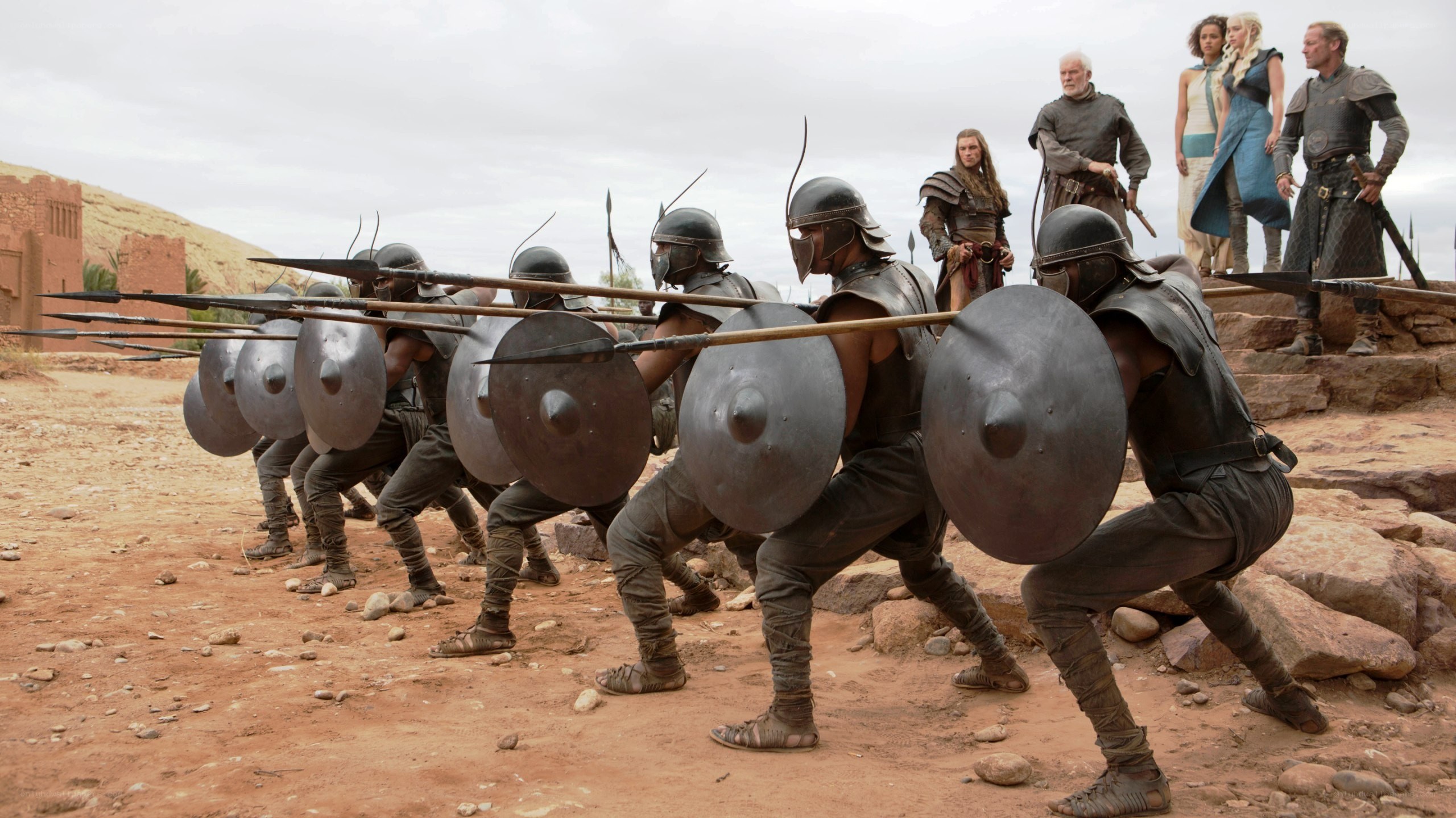 soldiers in formation with shields