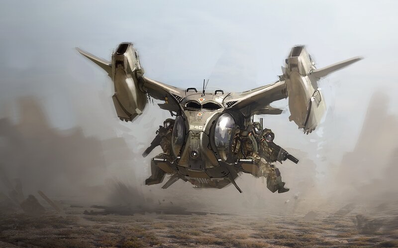 Soldiers in Futuristic Aircraft