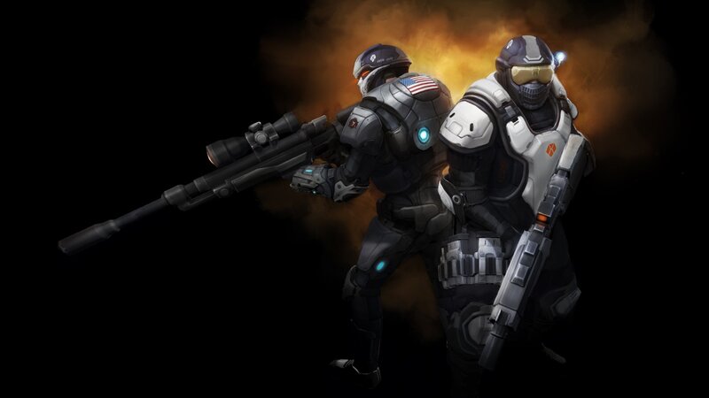 soldiers in futuristic armor