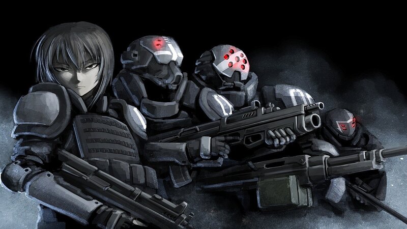 soldiers in futuristic armor
