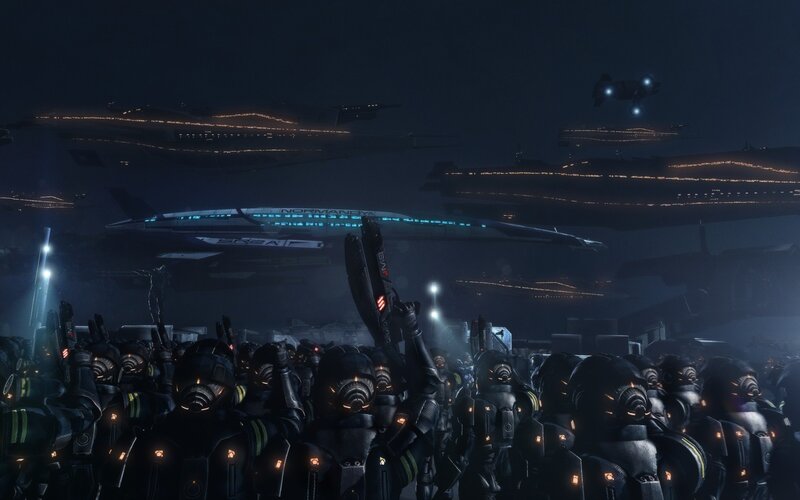 Soldiers in Futuristic Armor — Black, Dramatic, Night