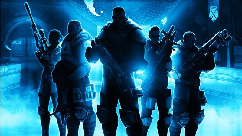 Soldiers in Futuristic Armor — Blue, Dramatic, Digital Art, Weapons