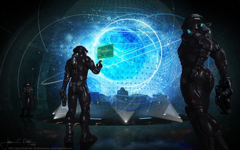Soldiers in Futuristic Armor — Blue, Dramatic, Night, Digital Art, Holographic Display