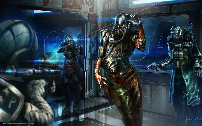 Soldiers in Futuristic Armor — Blue, Dramatic, Night, Digital Art, Laser Sights