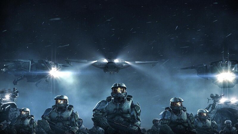 Soldiers in Futuristic Armor — Blue, Dramatic, Night, Digital Art, Spacecraft, Snow