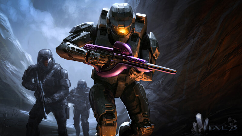 Soldiers in Futuristic Armor — Gray, Dramatic, Digital Art, Weapons, Cave