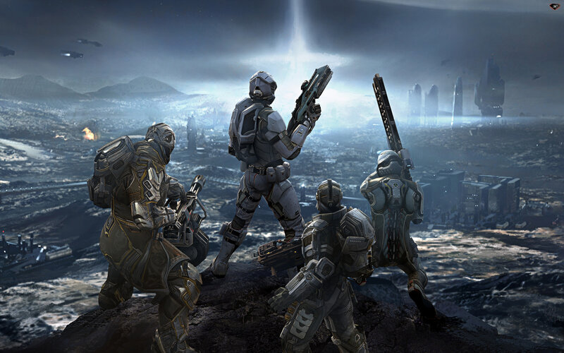 Soldiers in Futuristic Armor — Gray, Dramatic