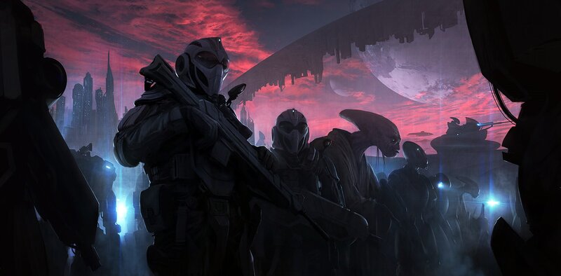 Soldiers in Futuristic Armor — Red