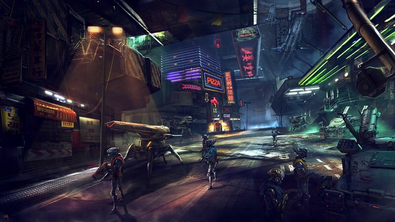 Soldiers in Futuristic City — Black, Dramatic, Night