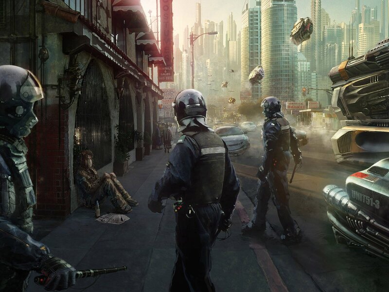 Soldiers in Futuristic City — Gray