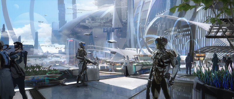 Soldiers in Futuristic City — White