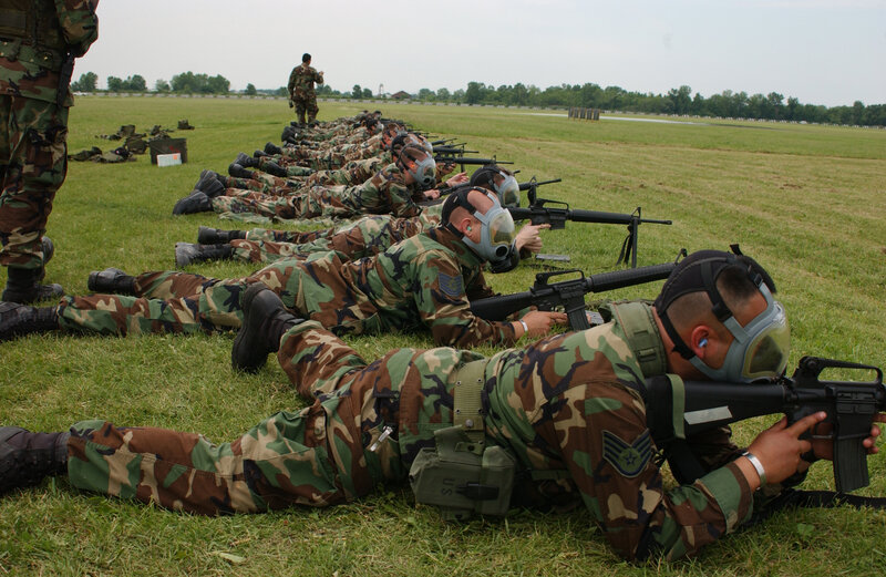 Soldiers in gas mask training