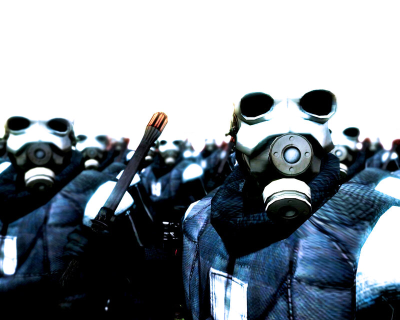 soldiers in gas masks