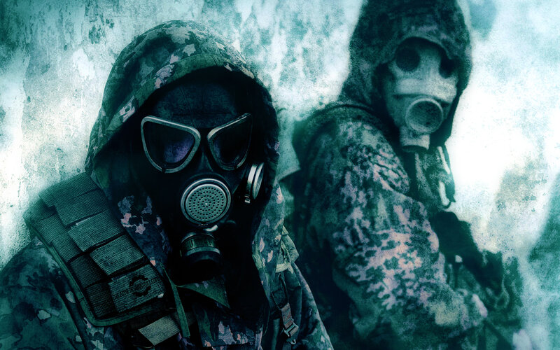soldiers in gas masks