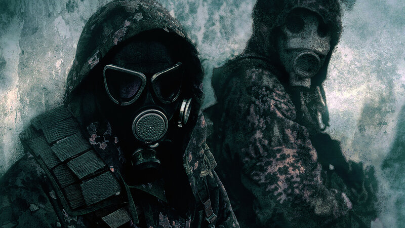 soldiers in gas masks