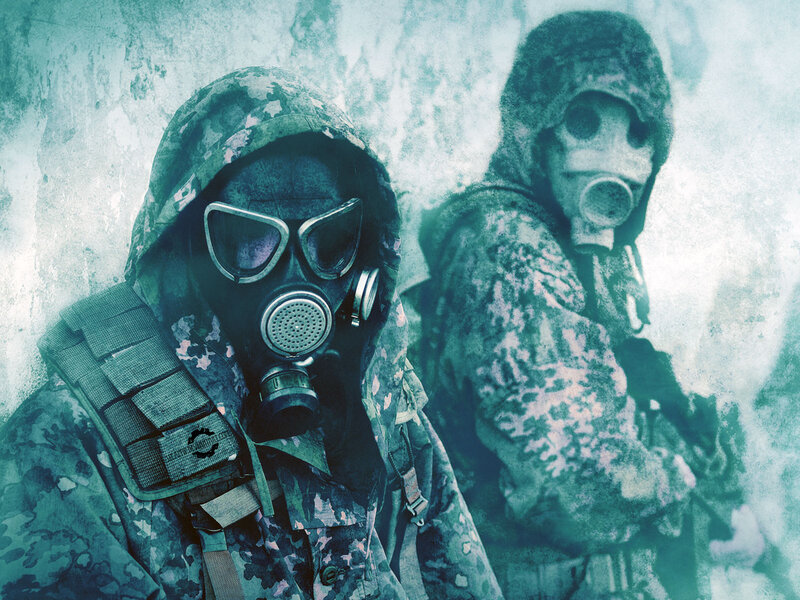 Soldiers in gas masks