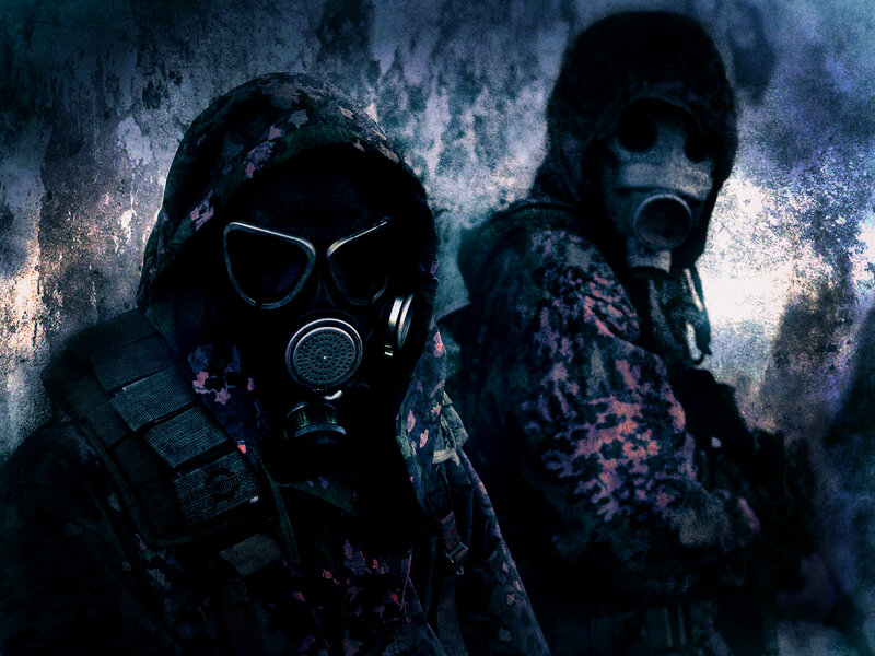 soldiers in gas masks