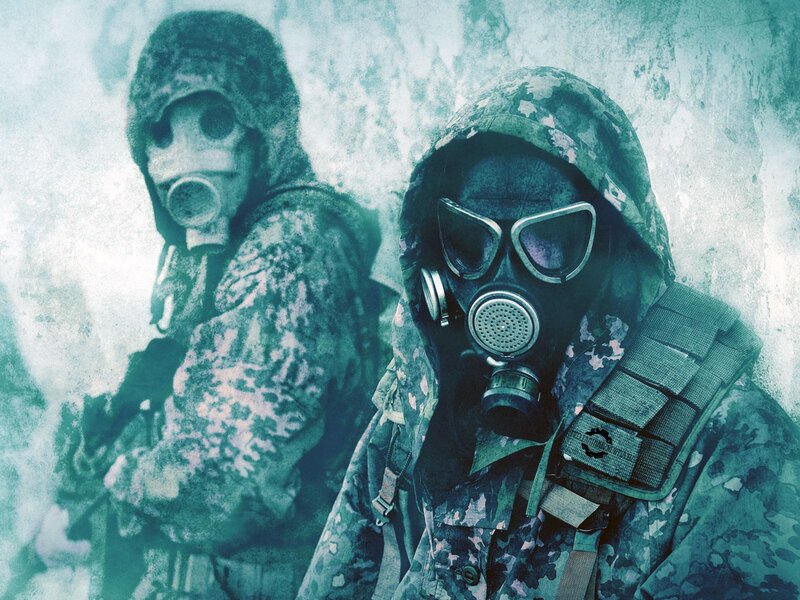 Soldiers in gas masks