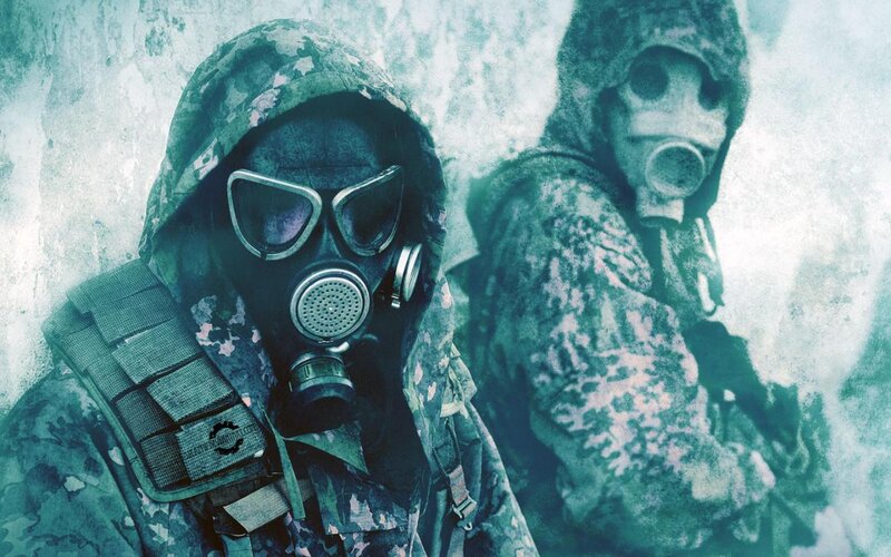 soldiers in gas masks