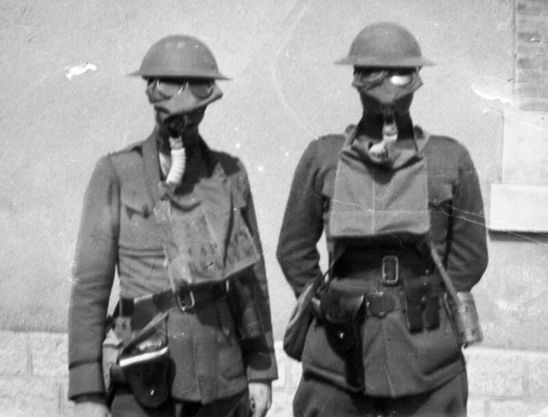 Soldiers in gas masks