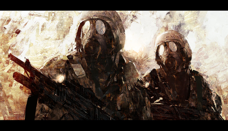 soldiers in gas masks