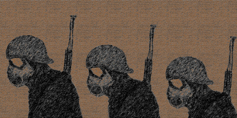 soldiers in gas masks