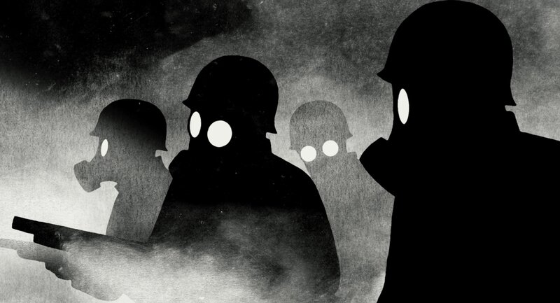 soldiers in gas masks