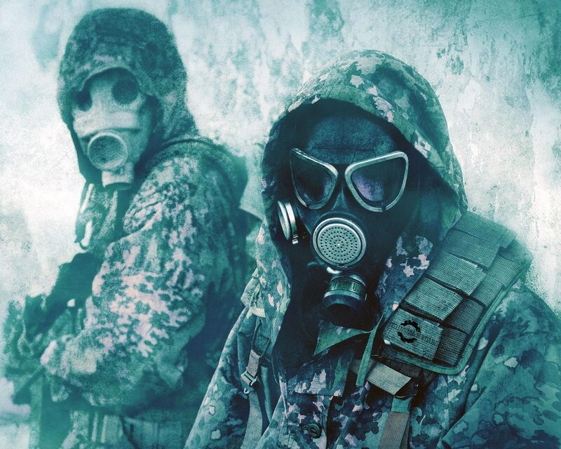 soldiers in gas masks