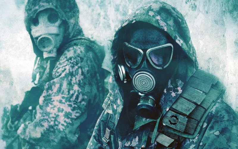 soldiers in gas masks