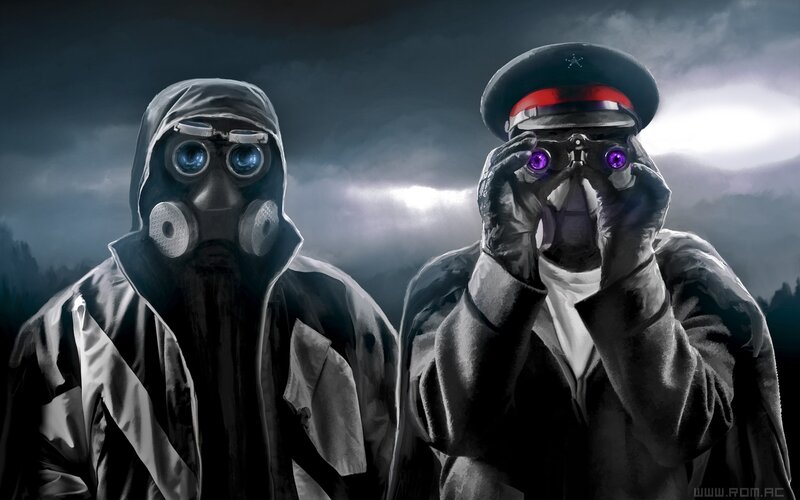 soldiers in gas masks