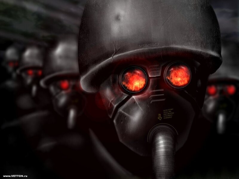 soldiers in gas masks