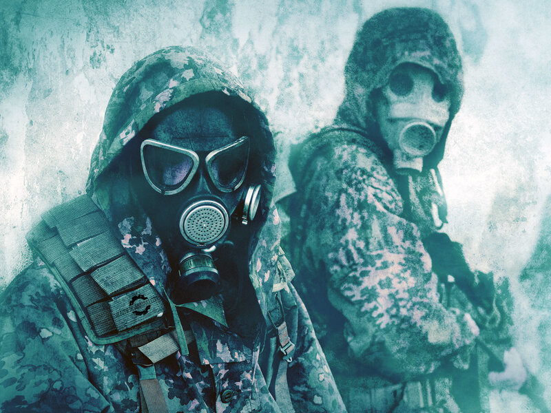 soldiers in gas masks
