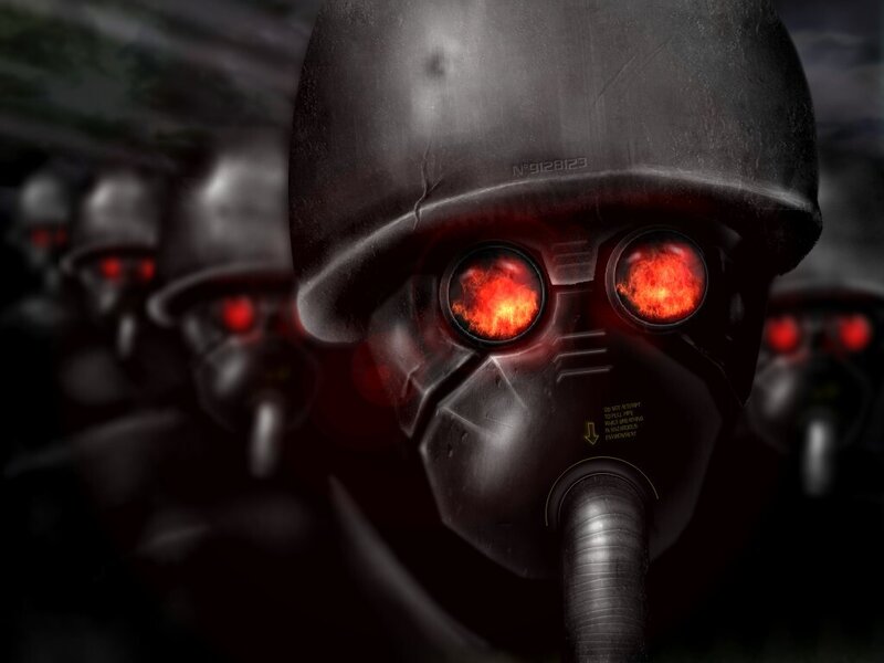 soldiers in gas masks